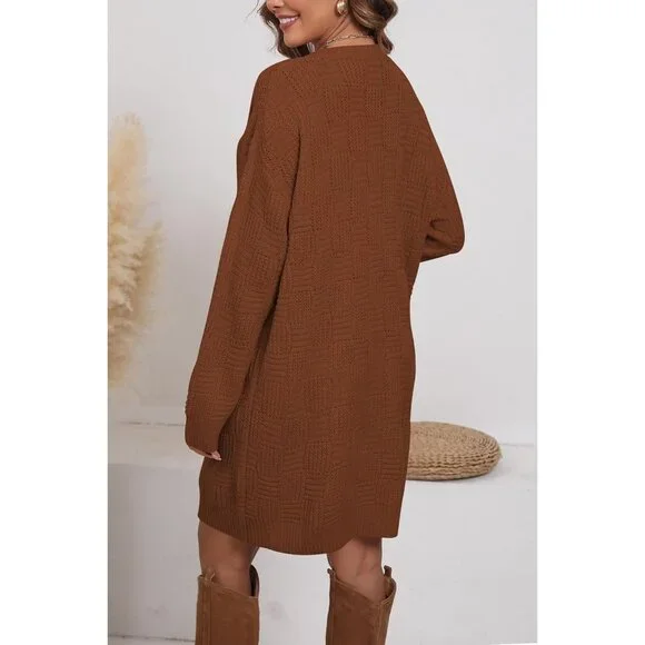Womens Checkered Oversized Sweater Dress Knit Casual Fall Winter Plus